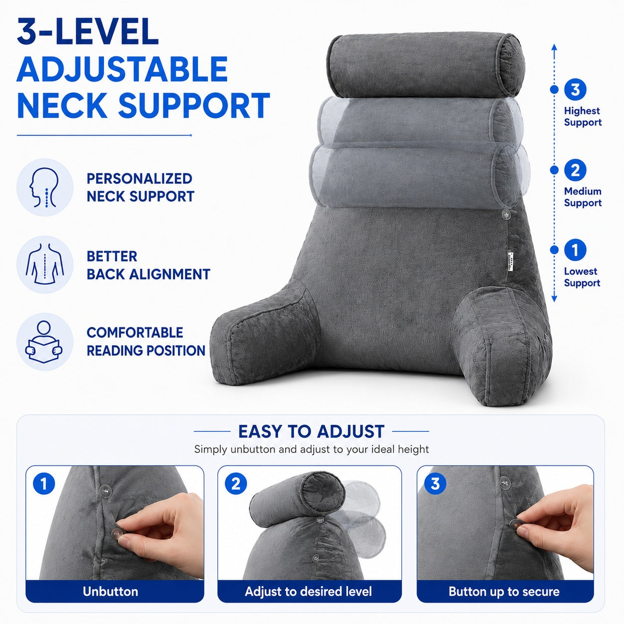 Back Support & Reading Pillow - Bed & Sofa