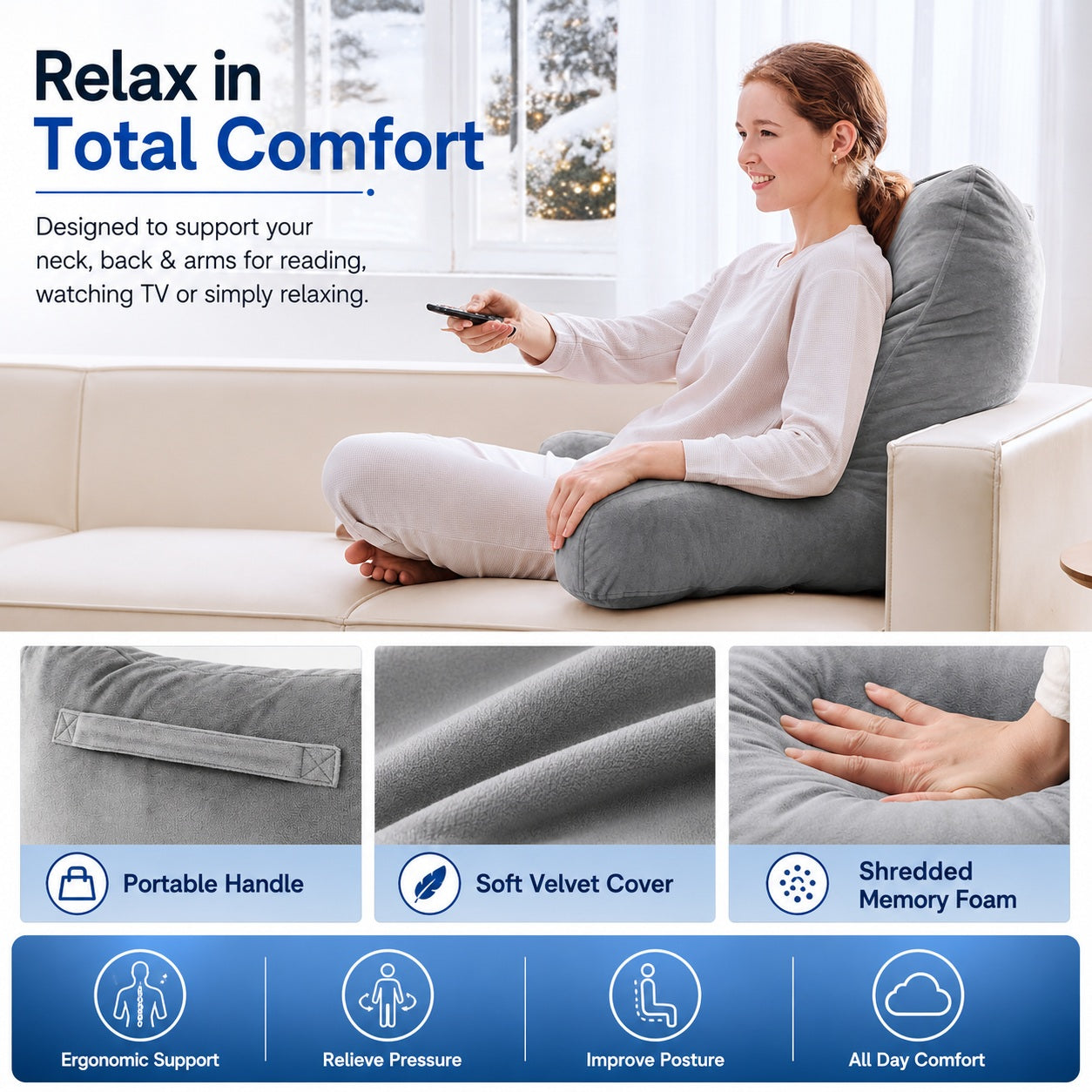 Back Support & Reading Pillow - Bed & Sofa - Comfi House - Bahrain