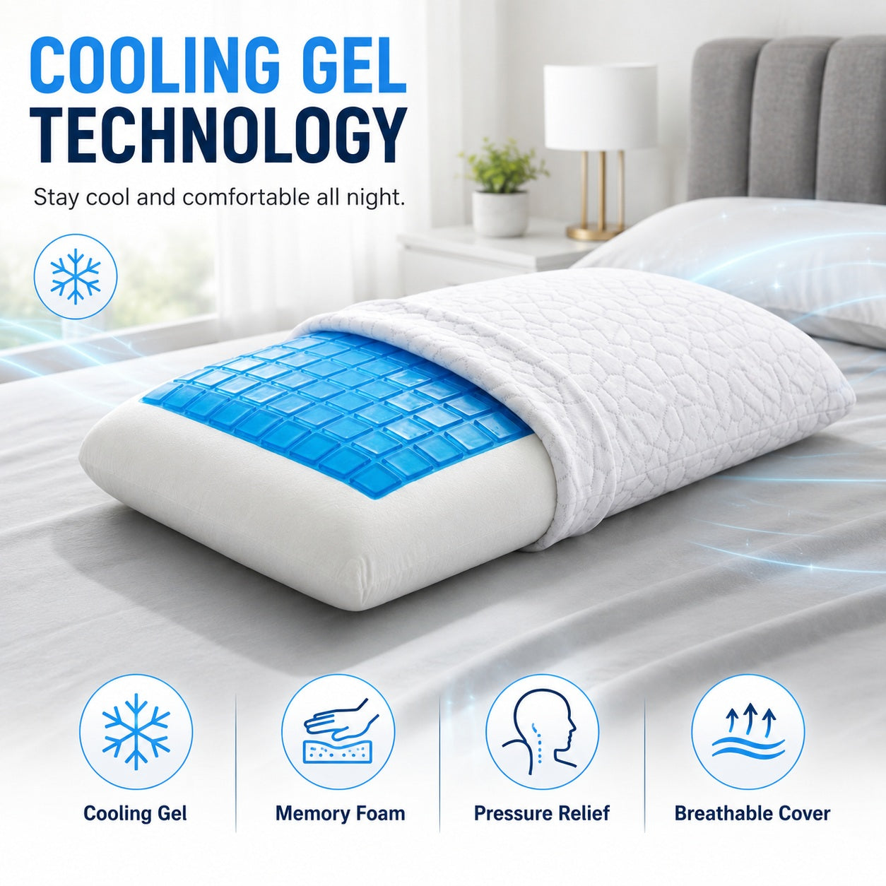Memory Foam, Cooling Gel Pillow - Comfi House - Bahrain