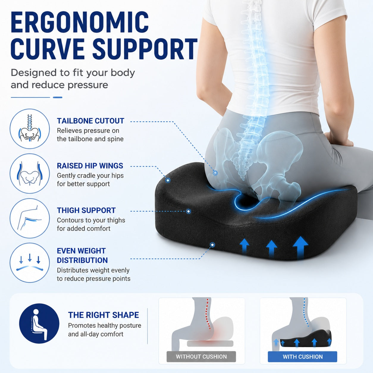 Memory Foam, Curved Seat Cushion - Comfi House - Bahrain