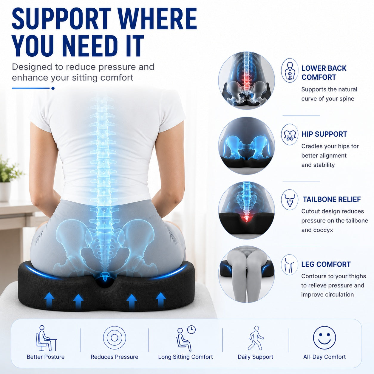Memory Foam, Curved Seat Cushion - Comfi House - Bahrain