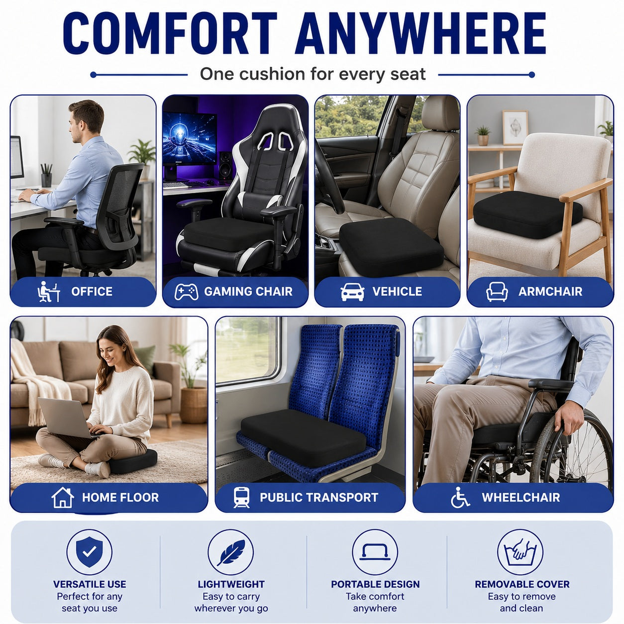 Memory Foam, Large Seat Cushion - Comfi House - Bahrain