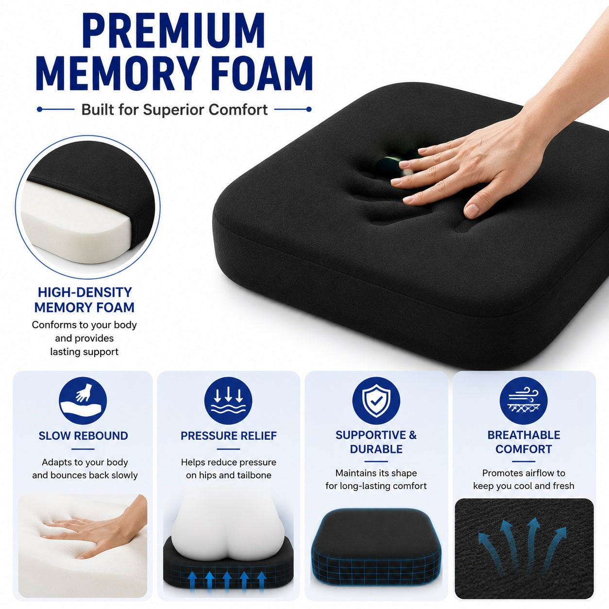 Memory Foam, Large Seat Cushion - Comfi House - Bahrain