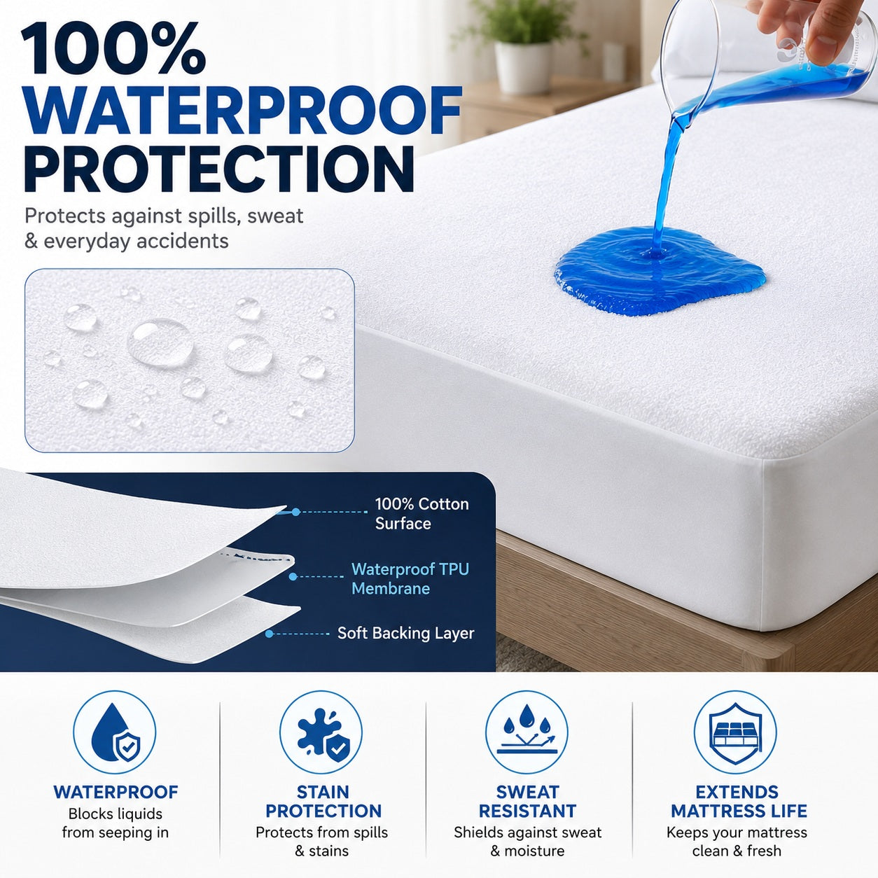 Waterproof Cotton Mattress Protector - Comfi House - Bahrain
