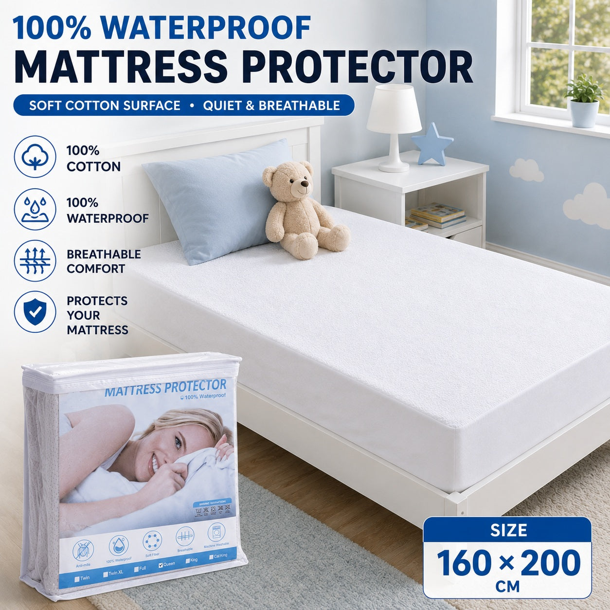Waterproof Cotton Mattress Protector - Comfi House - Bahrain