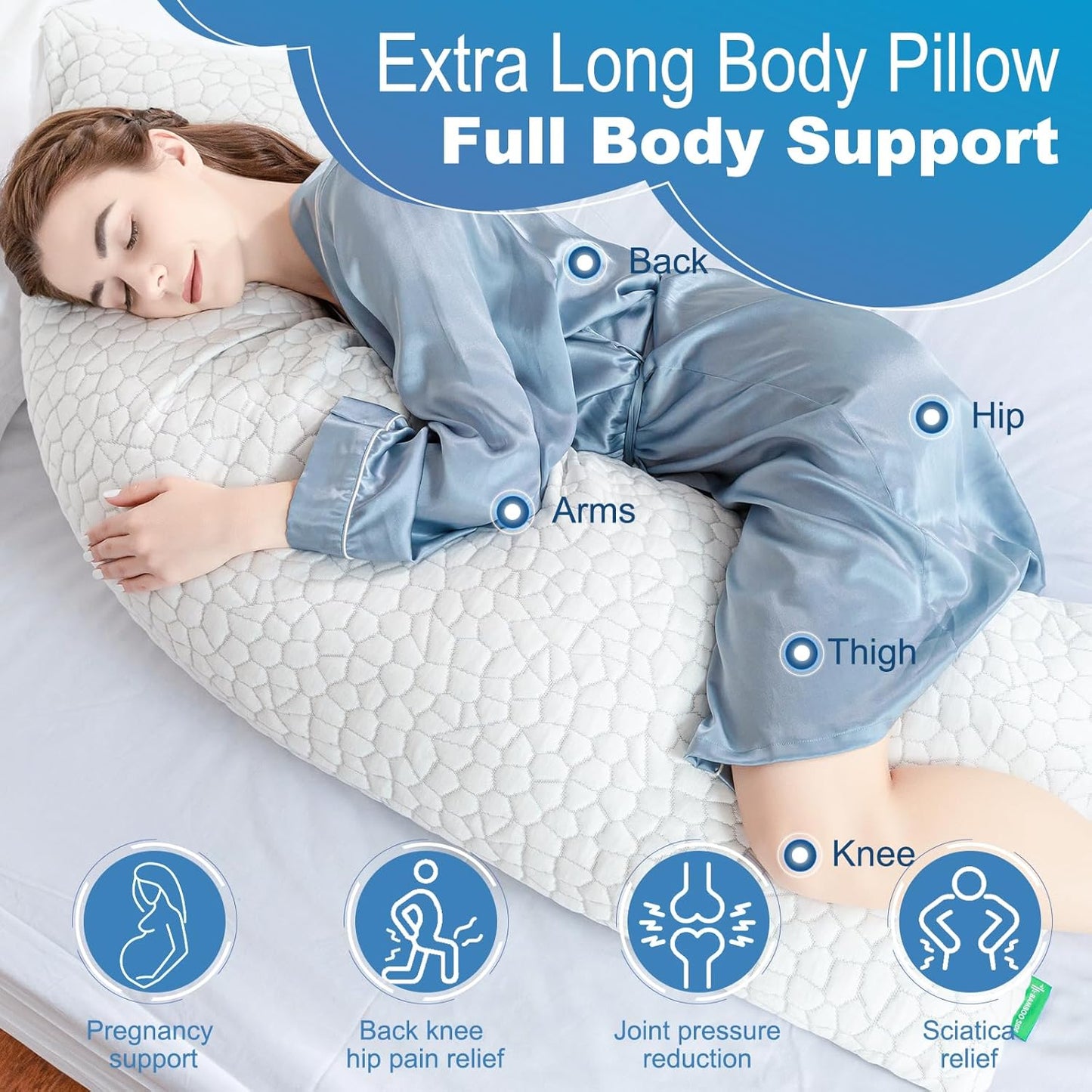 Memory Foam, Long Body Support Pillow - Comfi House - Bahrain