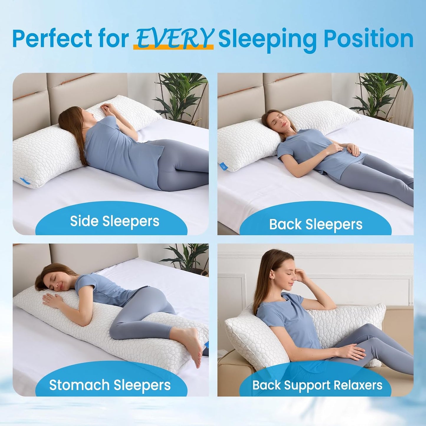 Memory Foam, Long Body Support Pillow - Comfi House - Bahrain