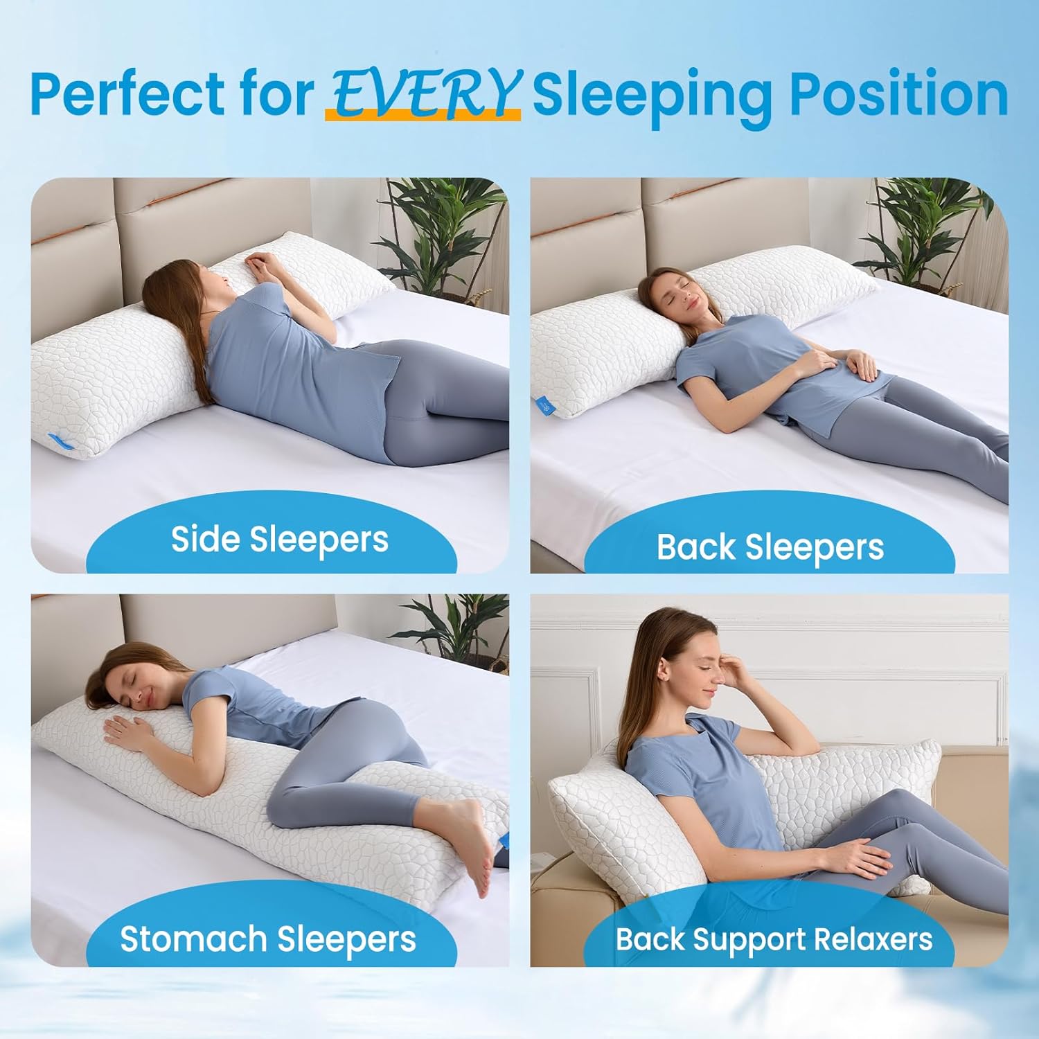 Memory Foam, Long Body Support Pillow - Comfi House - Bahrain