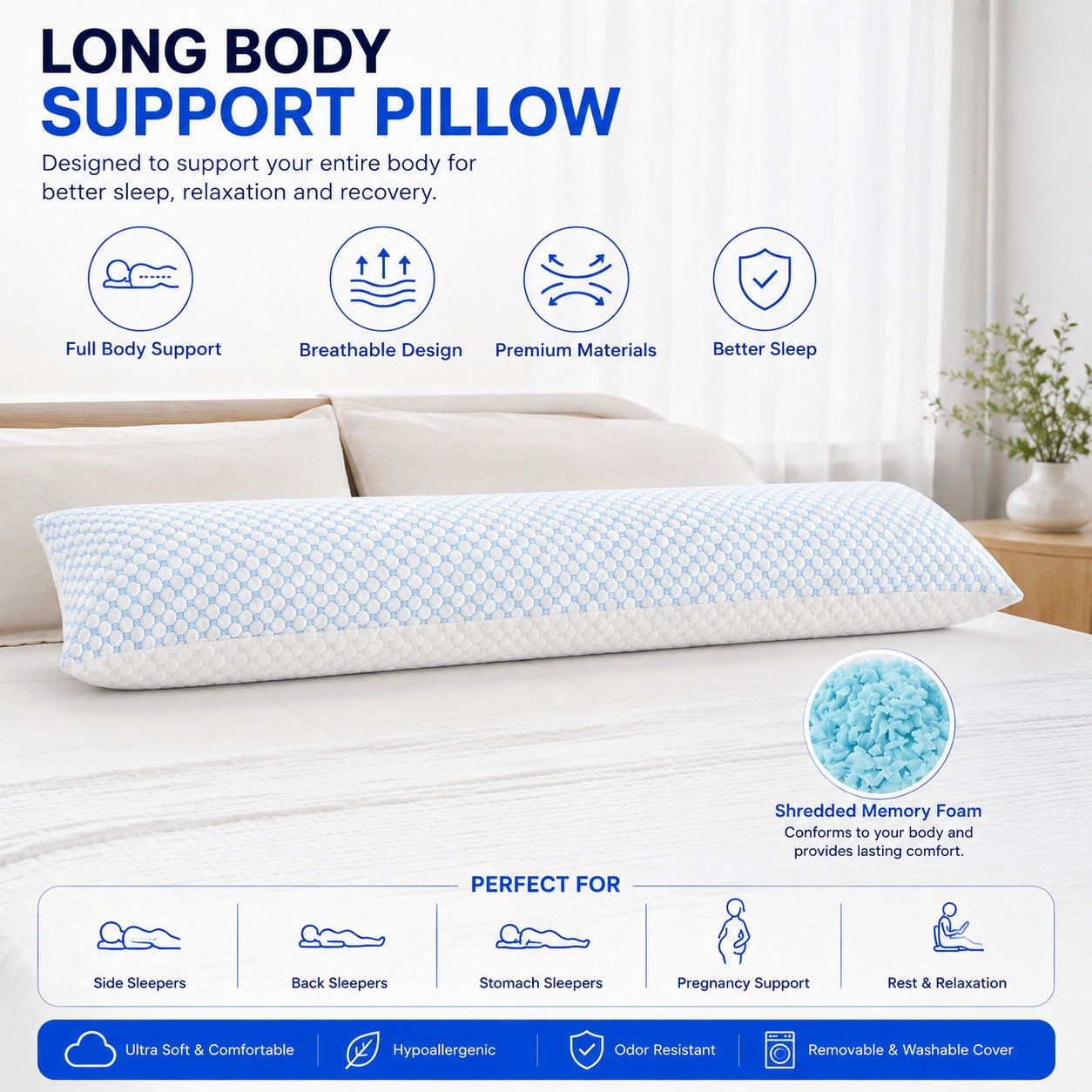 Long Memory Foam Sleeping Pillow - Comfi House - Bahrain