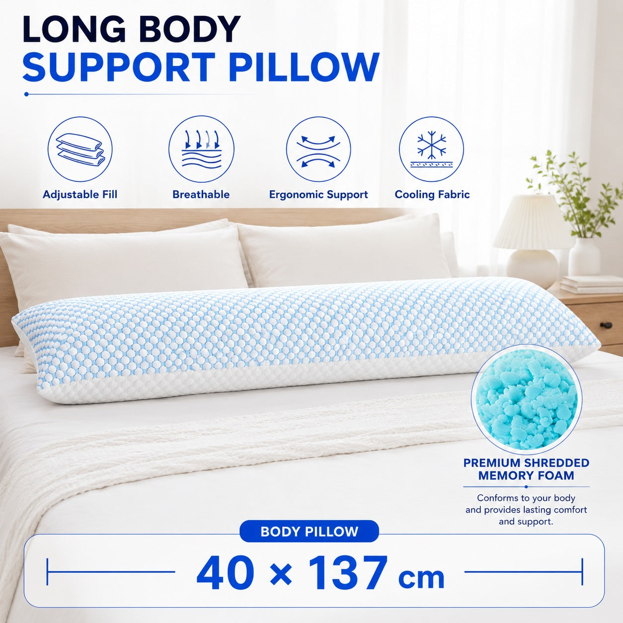 Long Memory Foam Sleeping Pillow - Comfi House - Bahrain