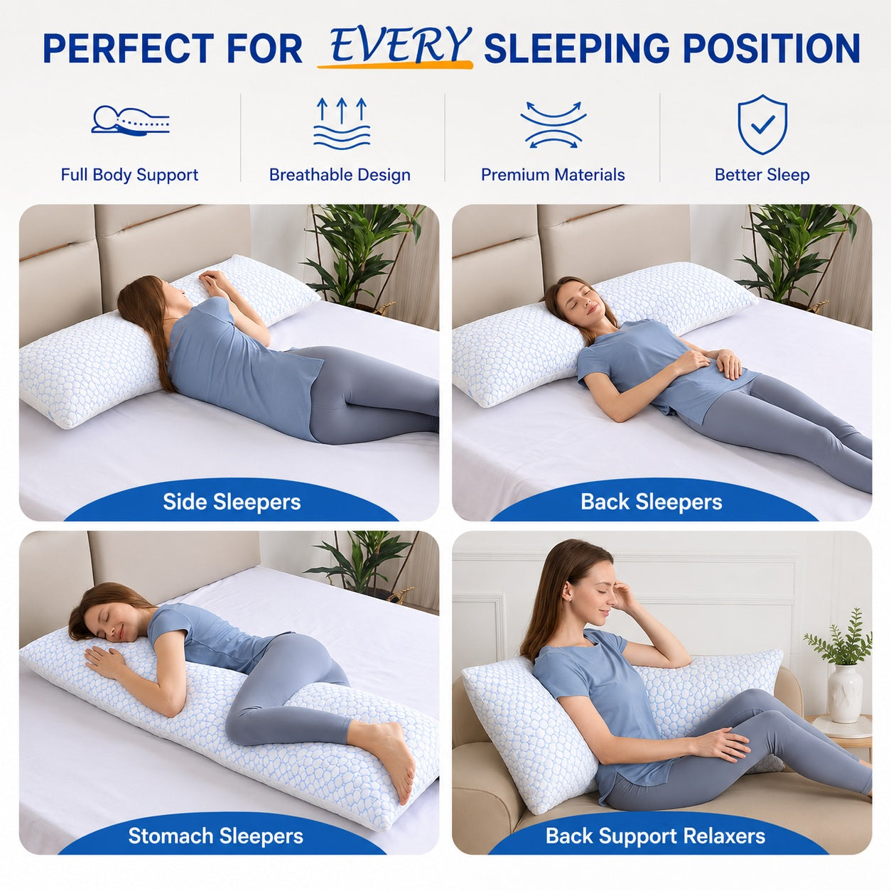 Long Memory Foam Sleeping Pillow - Comfi House - Bahrain