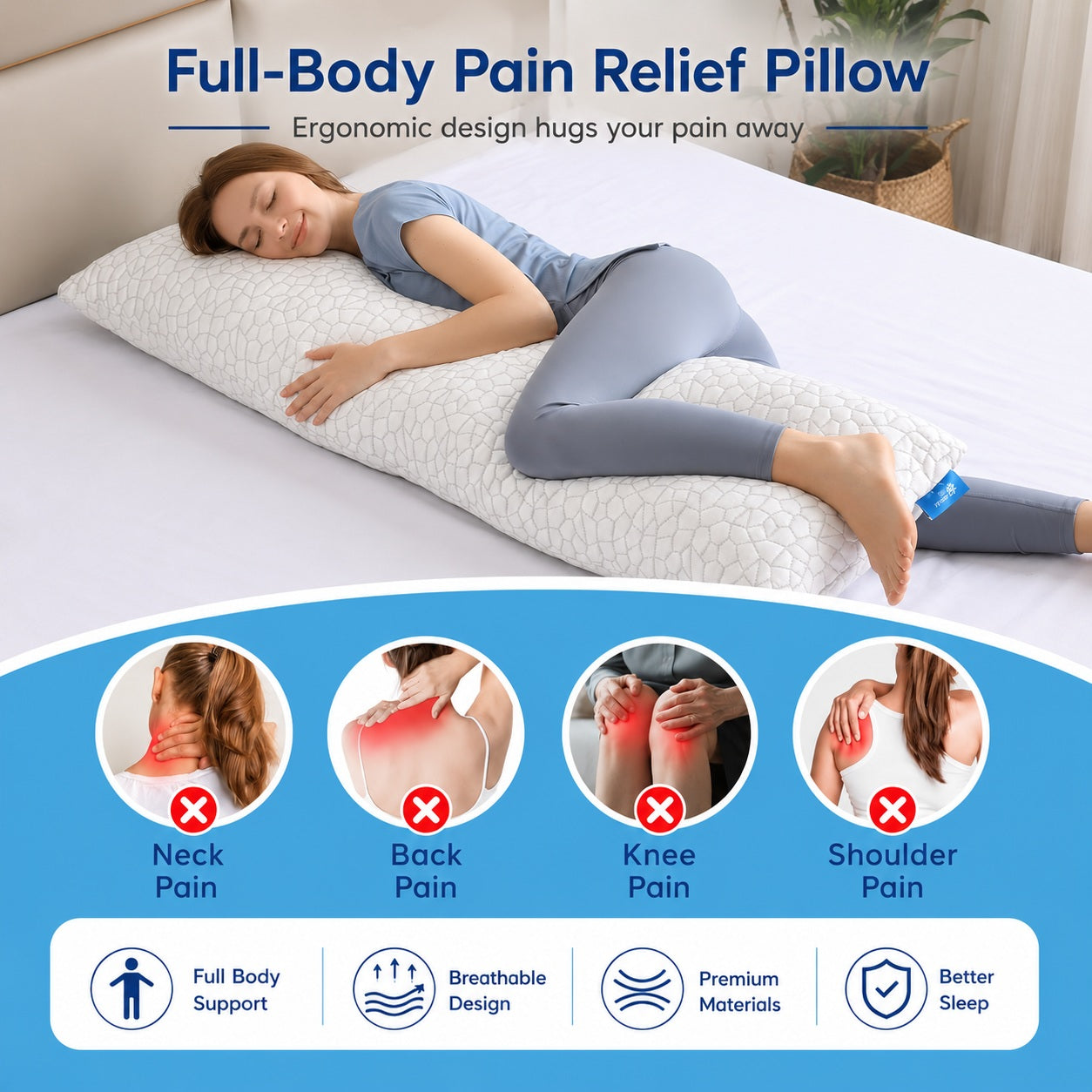 Long Memory Foam Sleeping Pillow - Comfi House - Bahrain