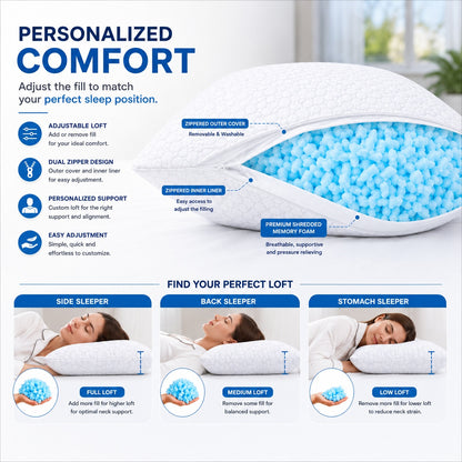 Memory Foam, Shredded Pillow with Gel - Comfi House - Bahrain