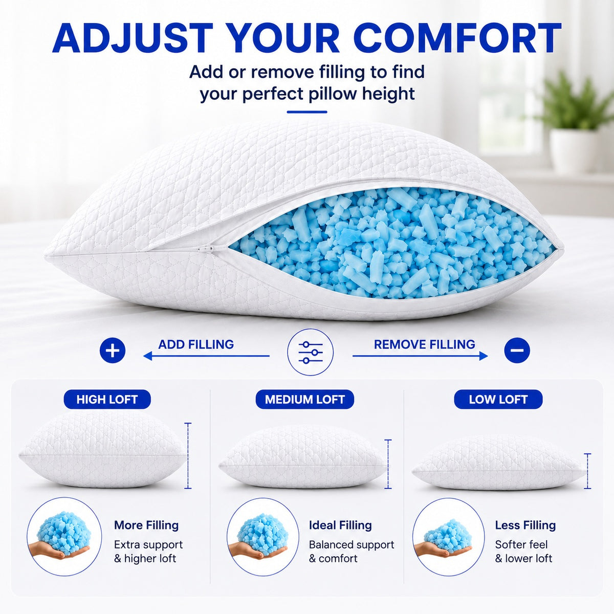 Memory Foam, Shredded Pillow with Gel