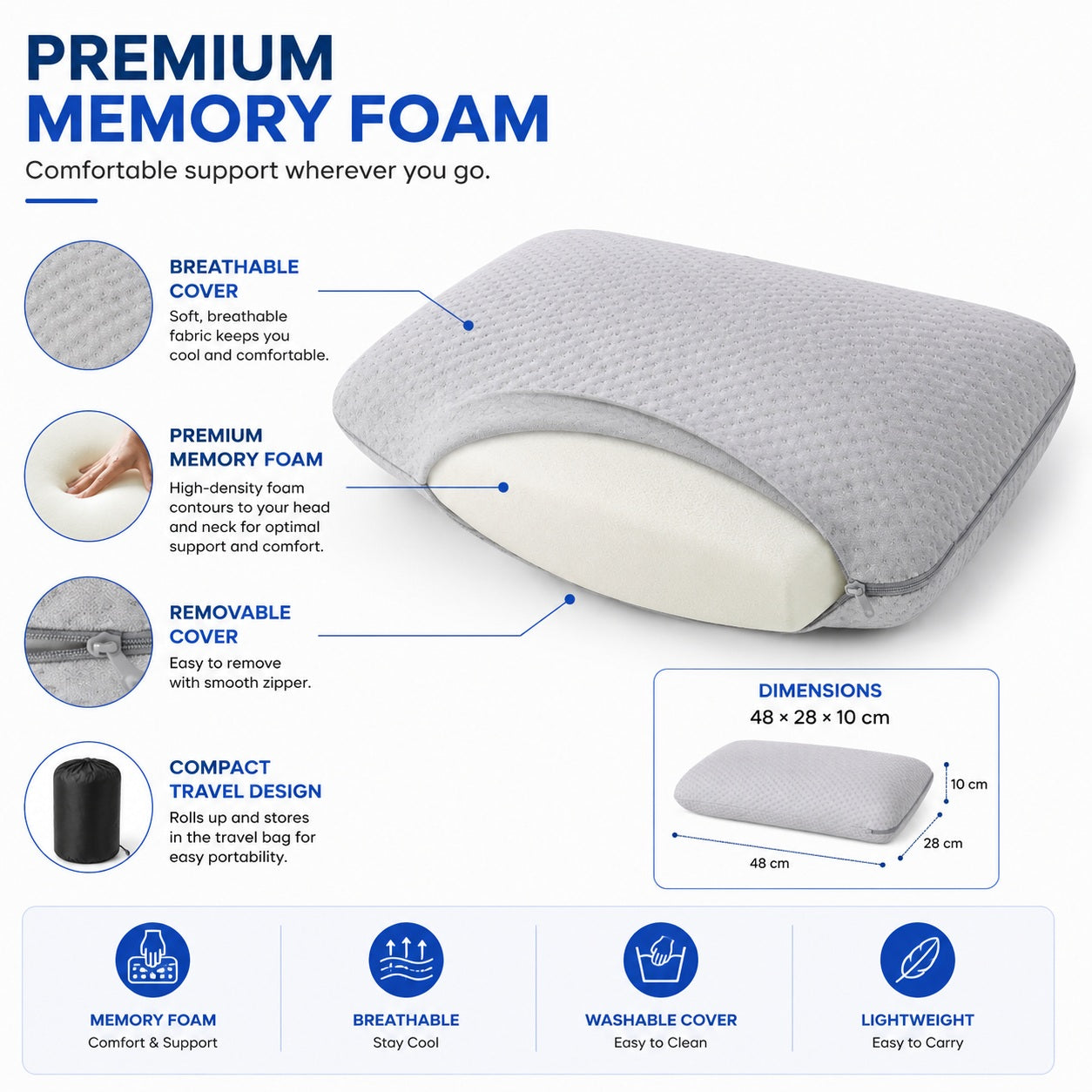 Memory Foam, Portable Travel Pillow - Comfi House - Bahrain