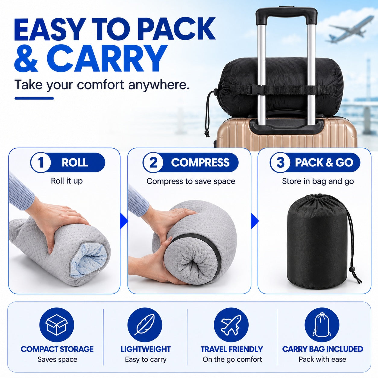 Memory Foam, Portable Travel Pillow - Comfi House - Bahrain