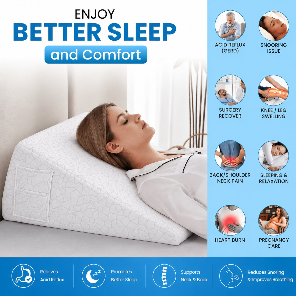 Memory Foam, Acid Reflux Multi-use Wedge Pillow - Comfi House - Bahrain