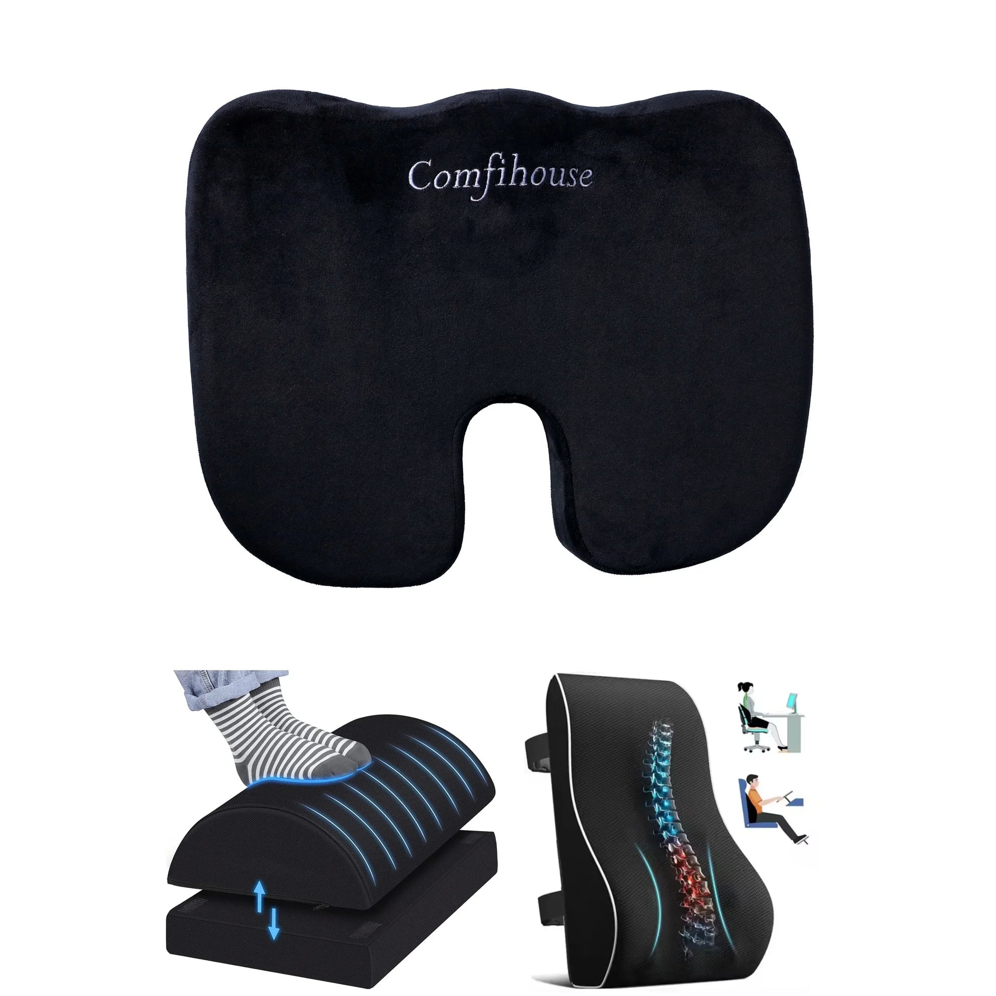 Office Comfort Bundle (seat cushion, footrest, back support) - Comfi House - Bahrain