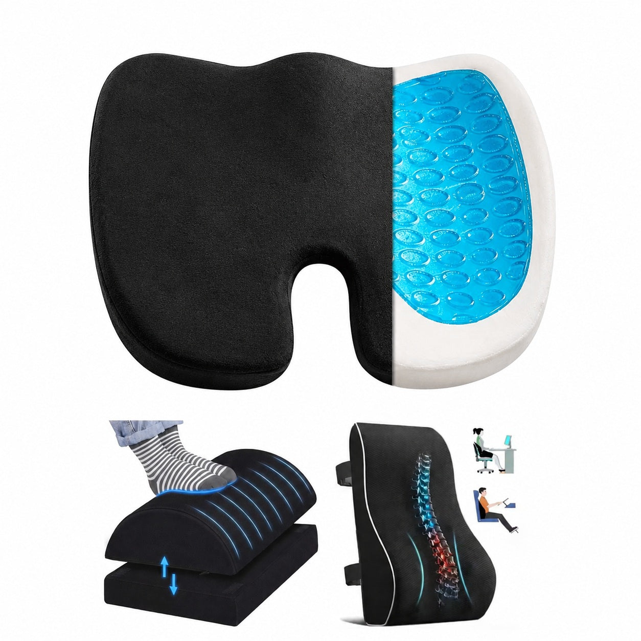 Office Comfort Bundle (seat cushion, footrest, back support) - Comfi House - Bahrain