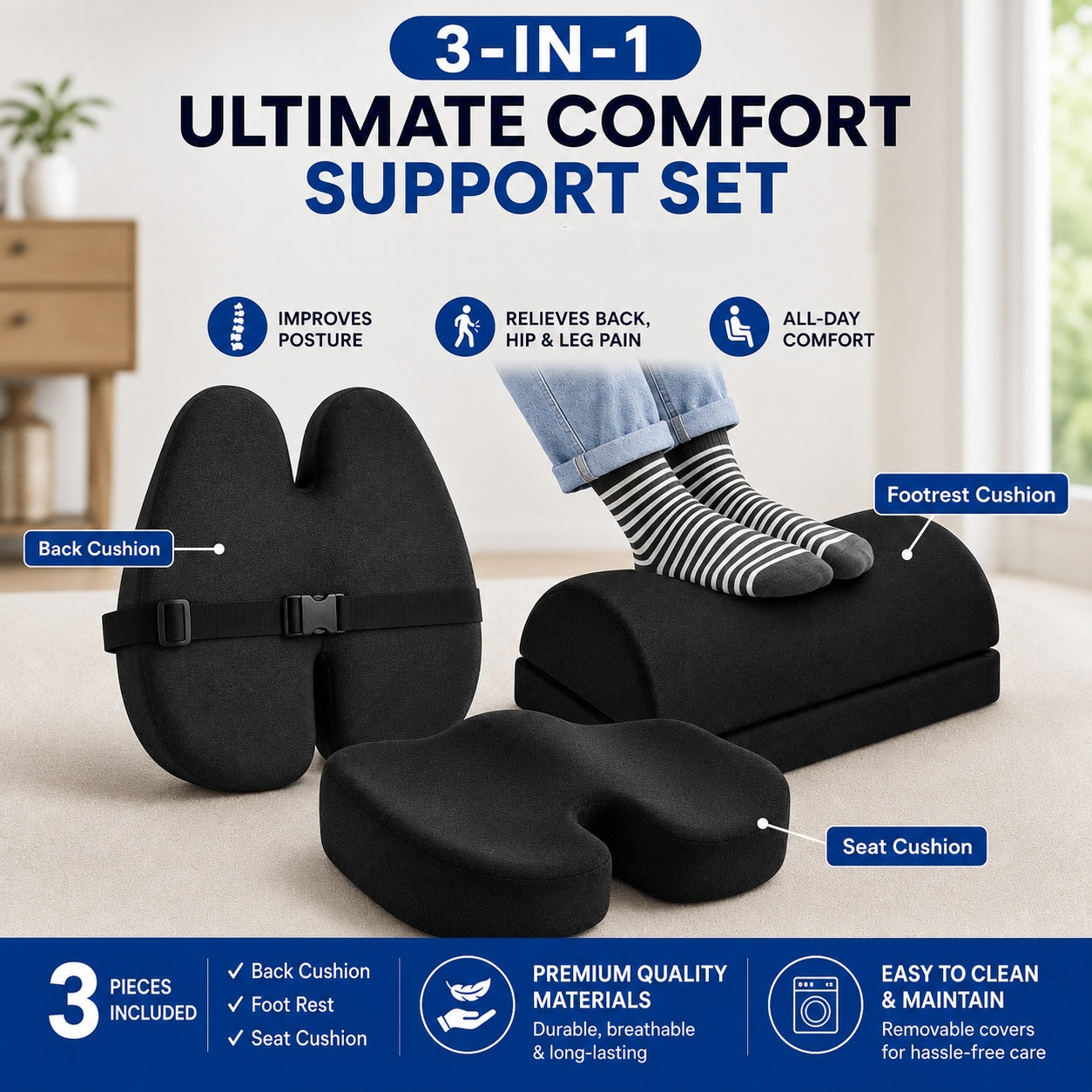 Office Comfort Set 2 (seat cushion, footrest, back support)